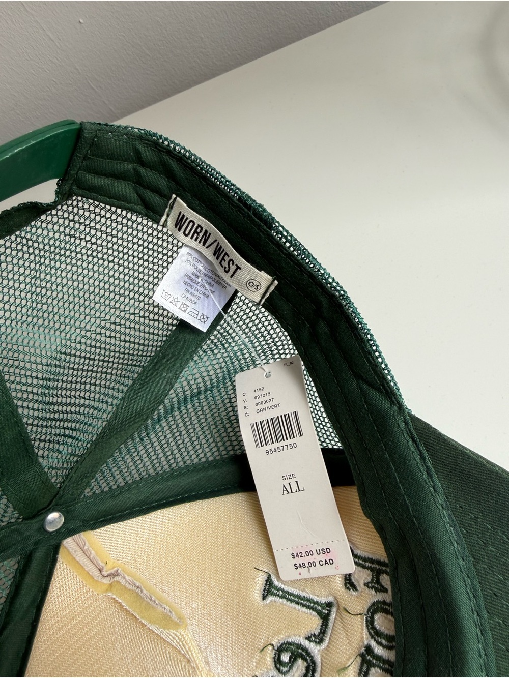 Anthropologie Two-Tone Mesh Trucker Cap in Dark Green & Cream - Picture 5 of 5